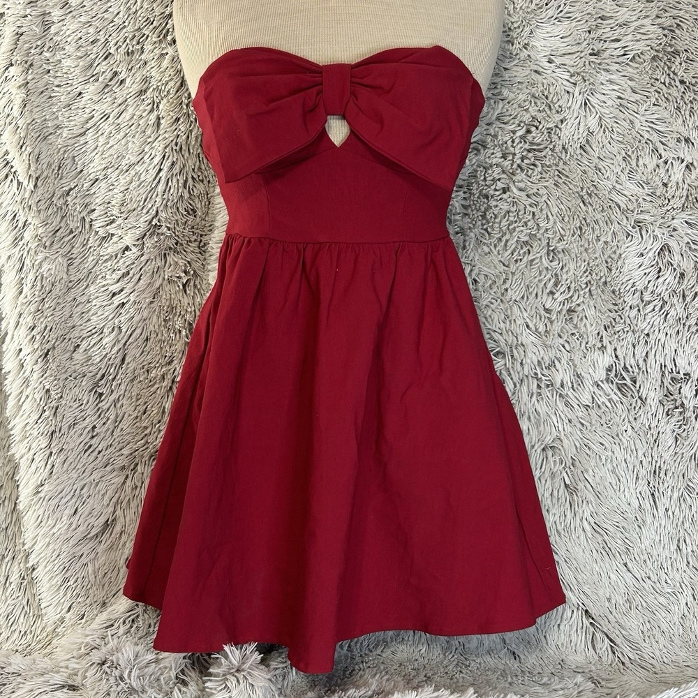 Deb Red Strapless Mini Dress Bow Y2K 90's Mallcore Coquette Skater Party Sz 3